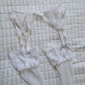 White Lace Garter Belt and Stockings